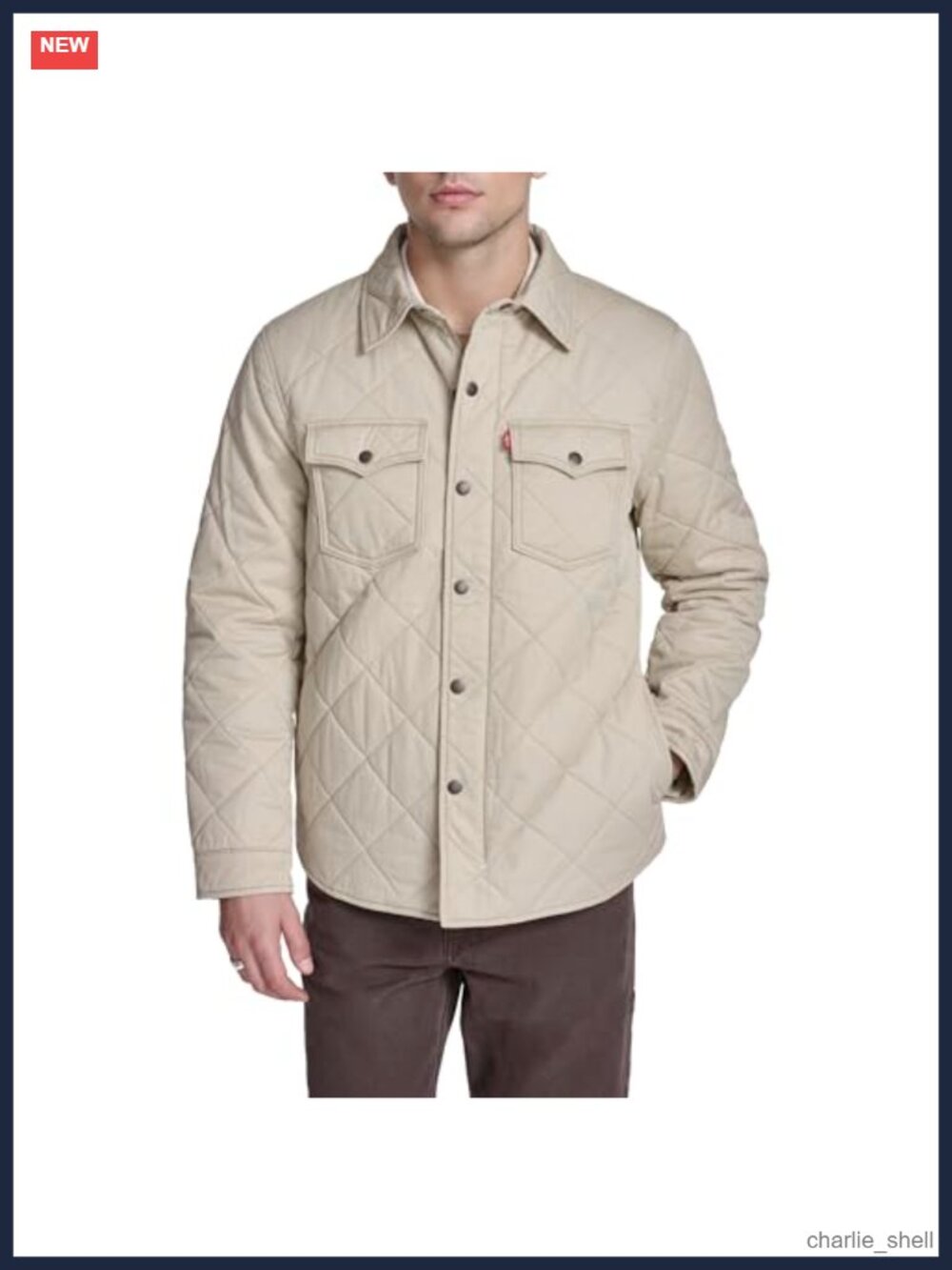 Diamond Quilted Denim Shacket Snap Placket Quilted Jacket Regular Fit